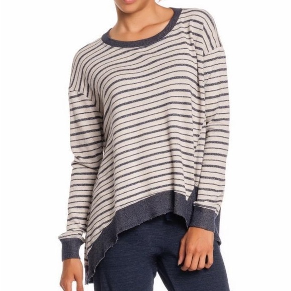 Wilt Big Slant Sweatshirt Grey 591072 Striped Long Sleeve Hi Low High Sweater XS - Picture 9 of 12